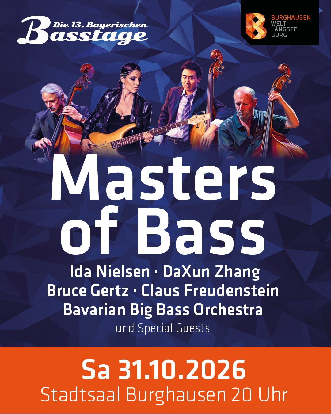 Stadt Burghausen: Internationale Bass-Stars beim Konzert „Masters of Bass“ in Burghausen